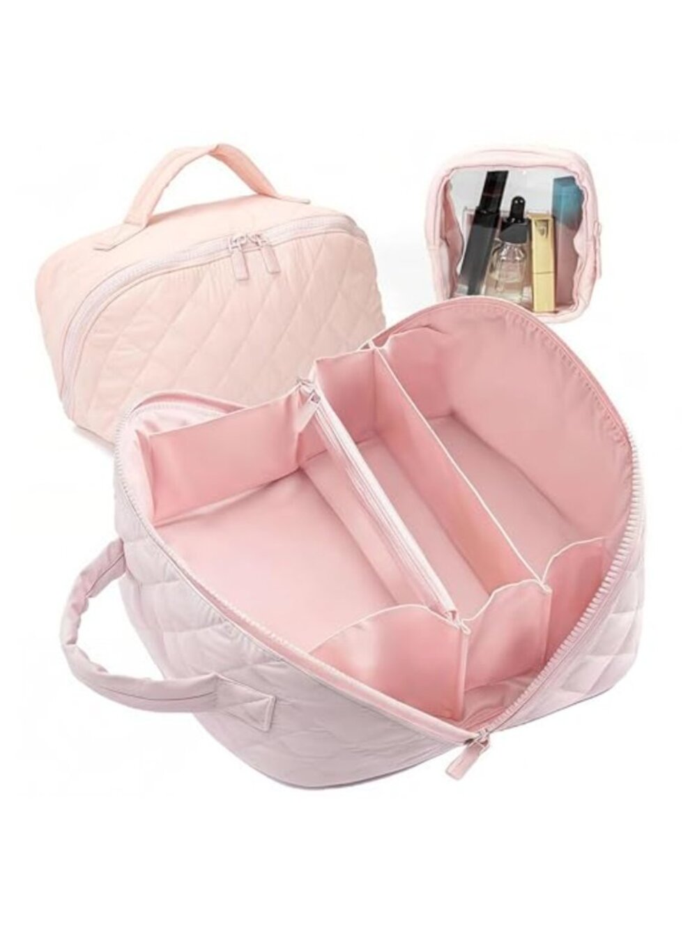 Large Capacity Quilted Cosmetic Bags Waterproof Travel Makeup Bag Set